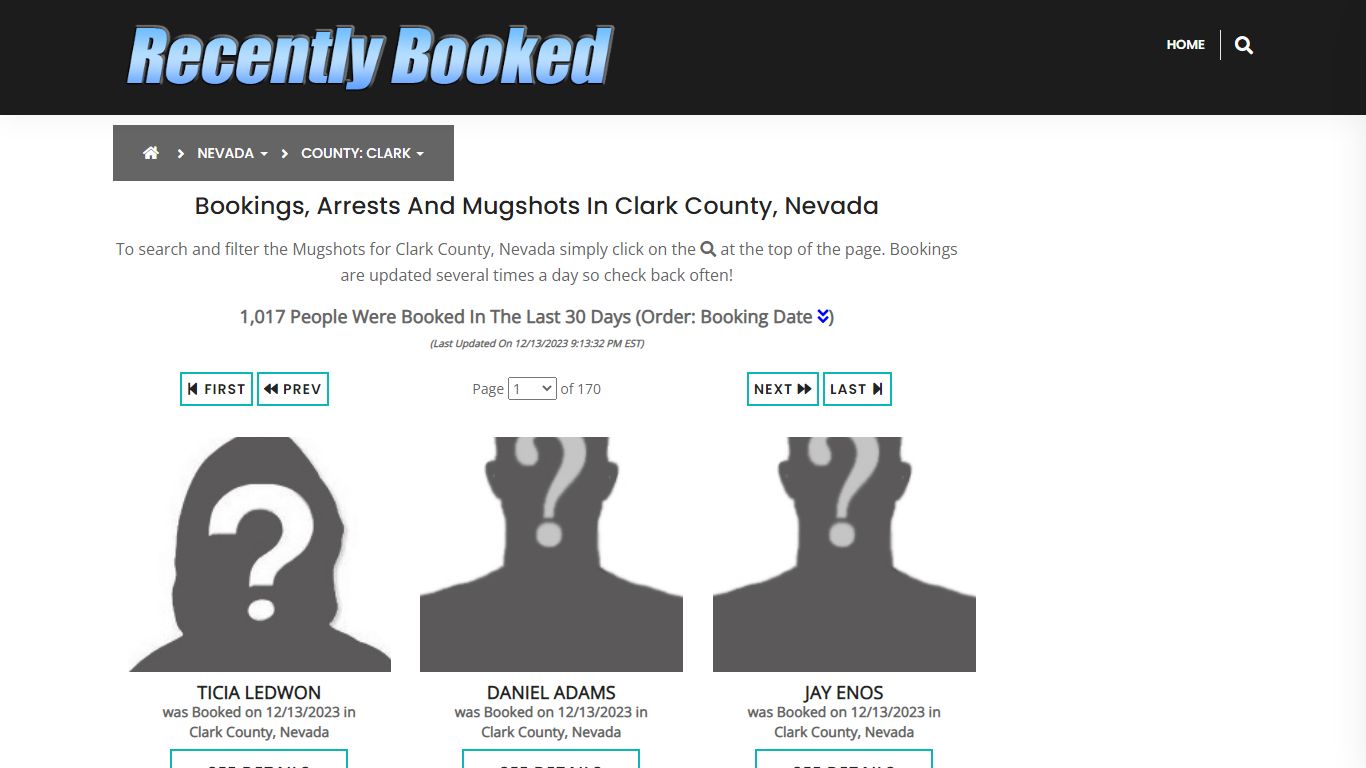 Recent bookings, Arrests, Mugshots in Clark County, Nevada
